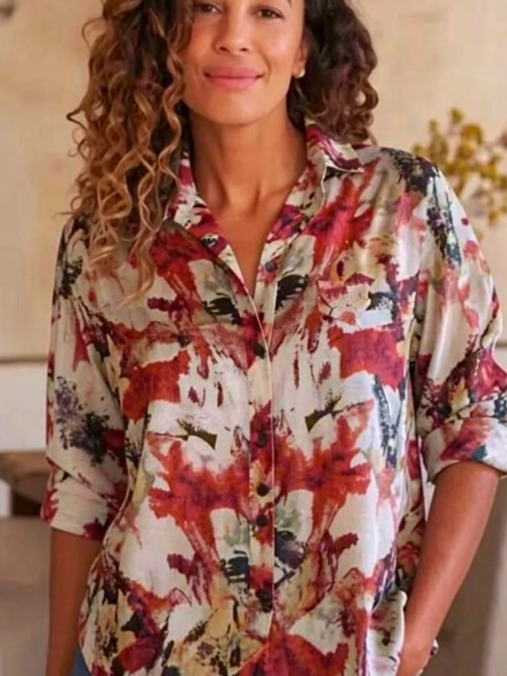 angie button up sheer water color button up MNET